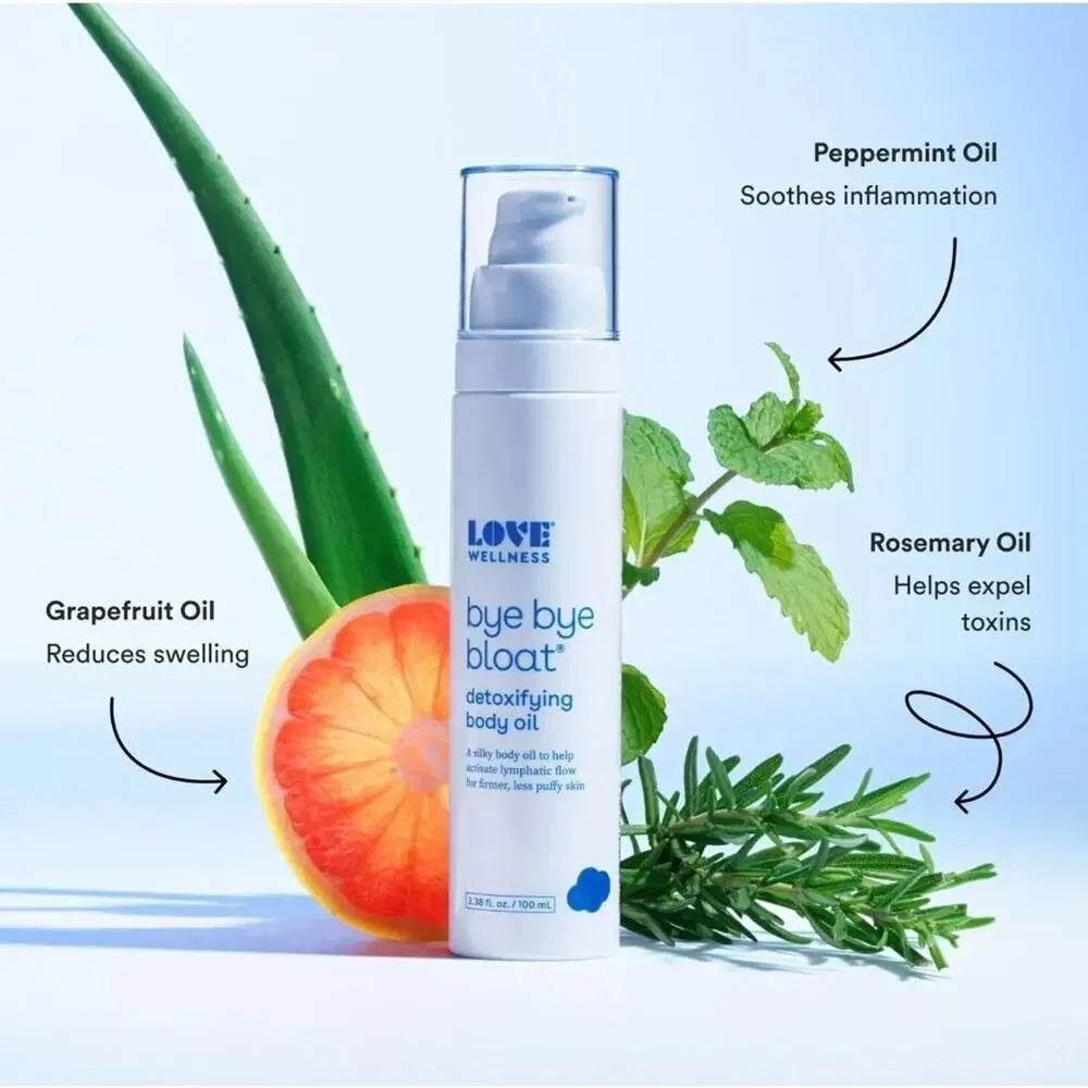 Love Wellness Bye Bye Bloat Detoxifying Body Oil Skin Relief Massage Oil Femcare